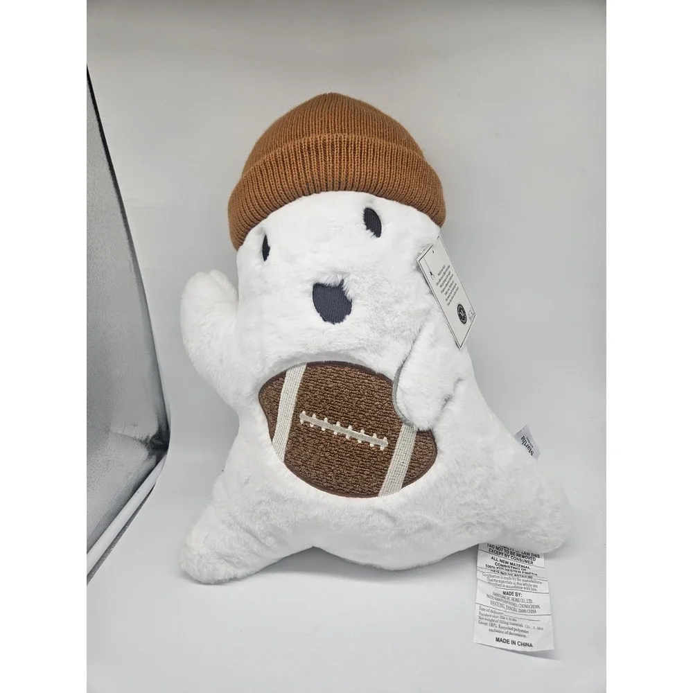 Martha Stewart Ghost Shaped Pillow with Football and Beanie Soft Plushie NEW!